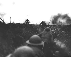 British soldiers in trench warfare during World War I. 
